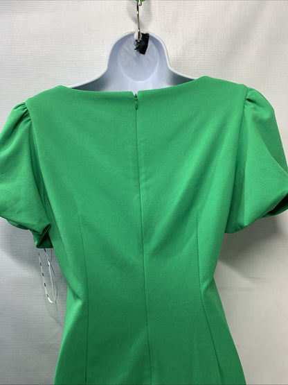 DKNY Women's Short Sleeve Boat Neck Side Ruched Dress Elegant Apple Green 6