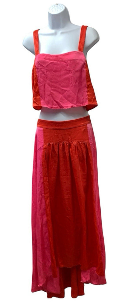 Petal & Pup Women's Lula Top & Skirt Set Sleeveless Red/Pink Casual Size Medium