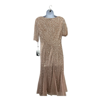 Adrianna Papell Women's Beaded Midi Dress with Godets V-neck Steel Rose Size 10