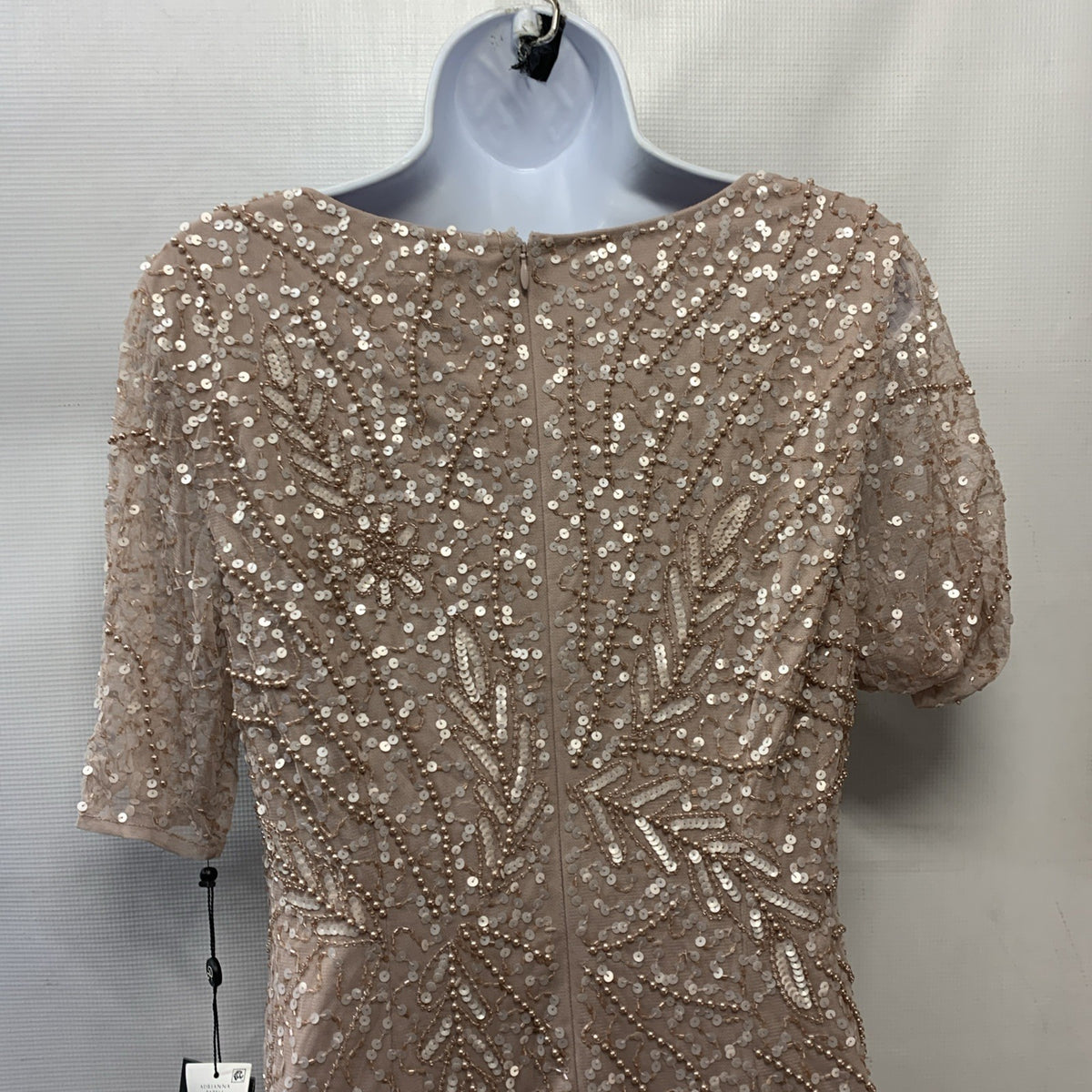 Adrianna Papell Women's Beaded Midi Dress with Godets V-neck Steel Rose Size 10