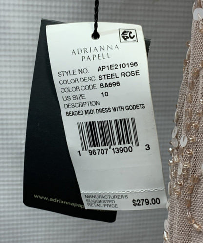 Adrianna Papell Women's Beaded Midi Dress with Godets V-neck Steel Rose Size 10
