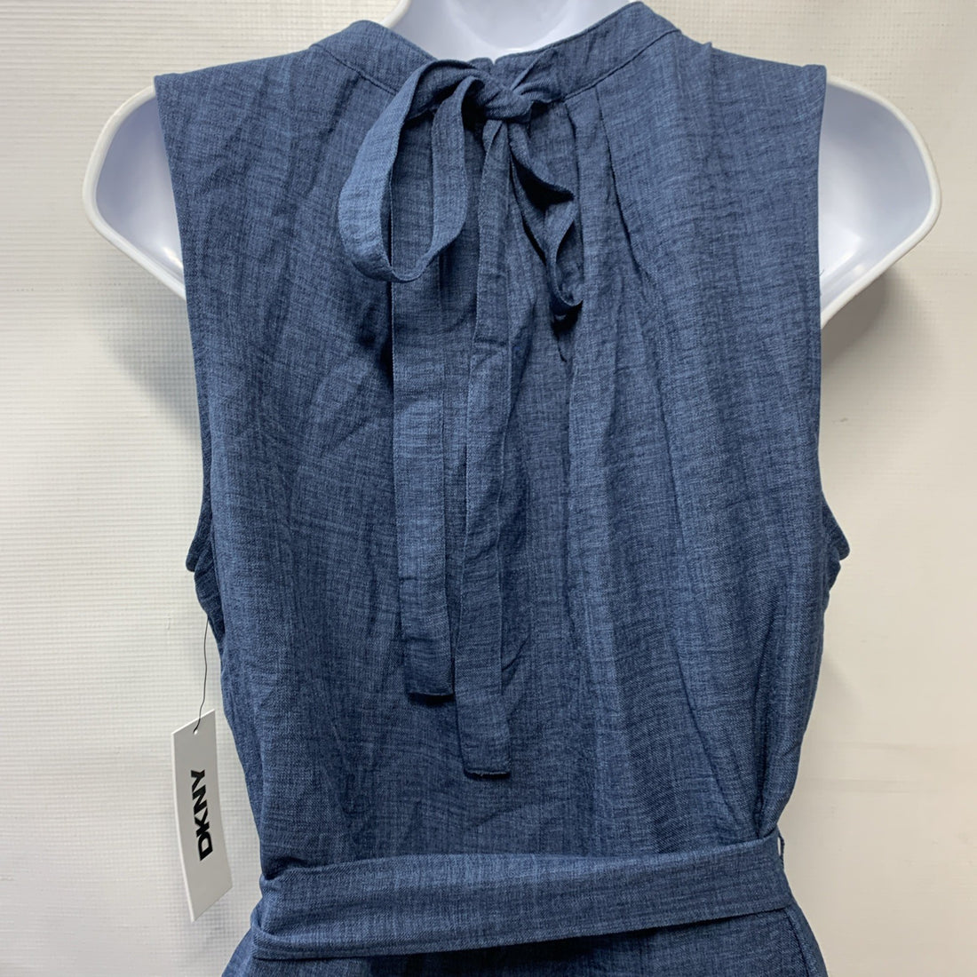 DKNY Women's Fit & Flare Mini Dress Denim Sleeveless Jewel Neck Classic Size 10