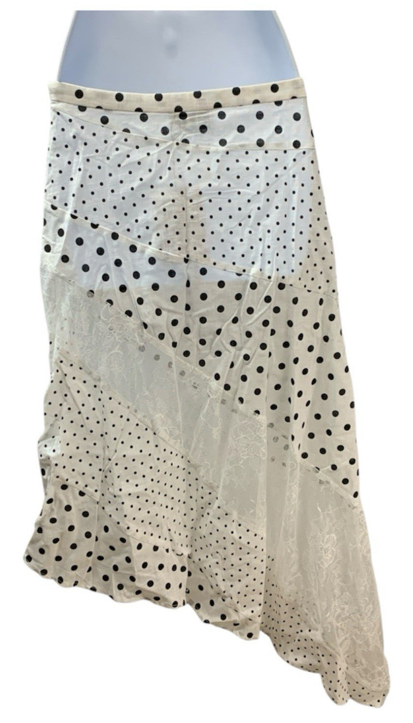 Princess Polly Renner Maxi Skirt White Polka Dot Petite Asymmetrical Hem Size 2
