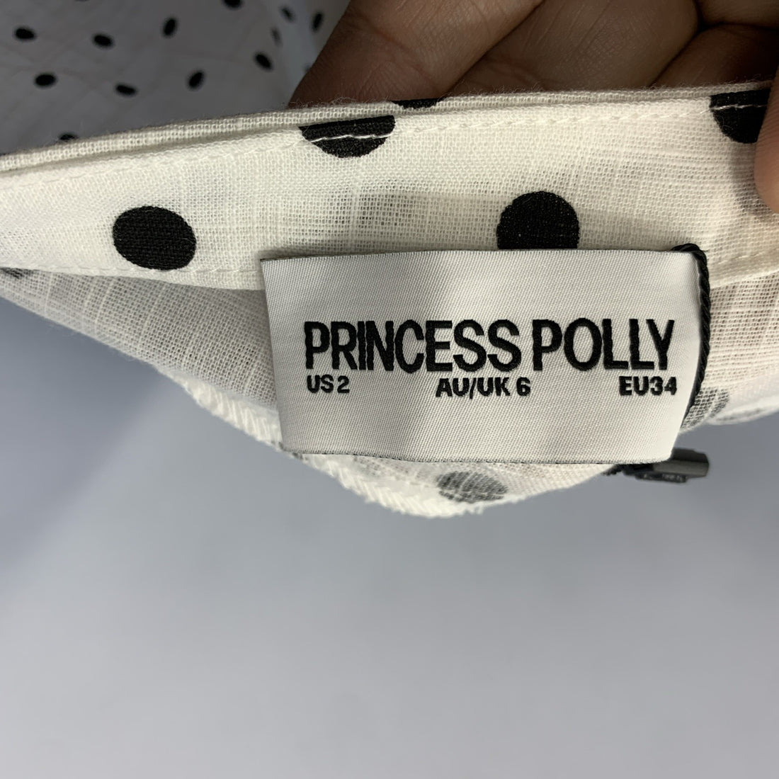 Princess Polly Renner Maxi Skirt White Polka Dot Petite Asymmetrical Hem Size 2