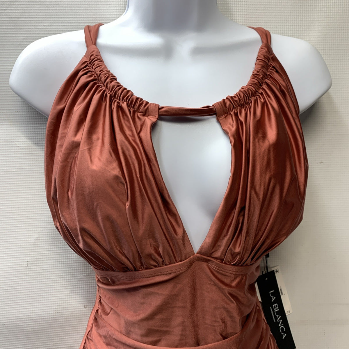 La Blanca Women One Piece Swimsuit High Neck Keyhole Island Goddess Size 16