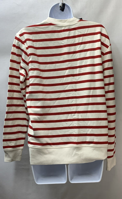 Lauren Women Button-Trim Striped Sweatshirt Long Sleeve Crewneck Straight-fit M
