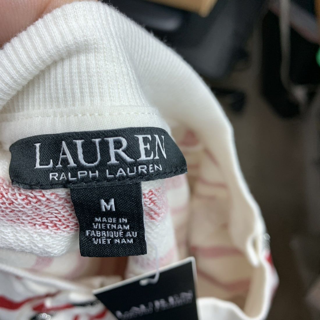 Lauren Women Button-Trim Striped Sweatshirt Long Sleeve Crewneck Straight-fit M