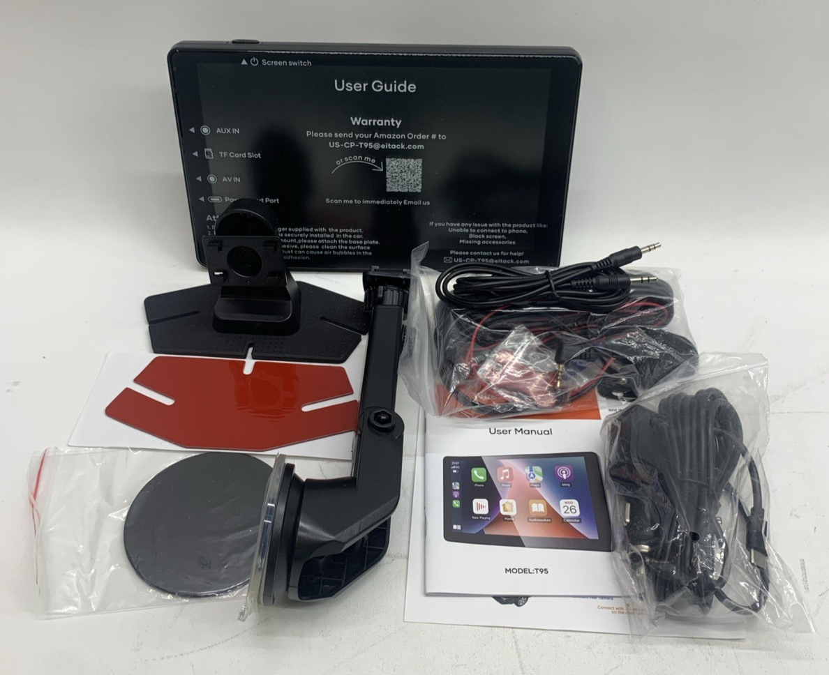 T95 Portable Wireless Carplay Stereo Touchscreen with 4K Dash Cam: Portable 9”