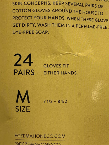 ECZEMA HONEY Premium 100% Cotton Gloves Dry Hands Treatment M (7.5-8.5) 24 Pair