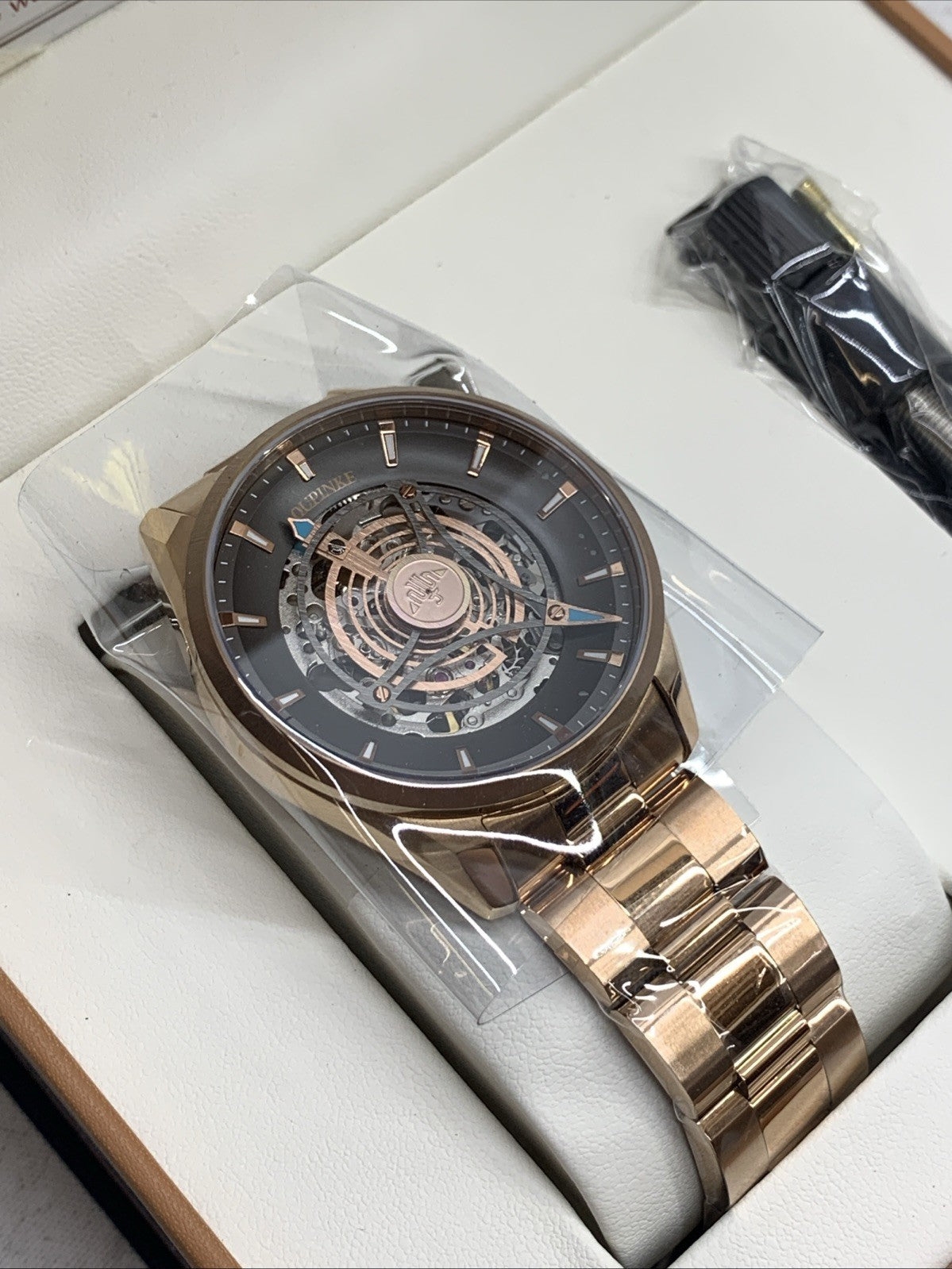 OUPINKE Wrist Watch for Men Skeleton Self Winding Mechanical Automatic Luxury