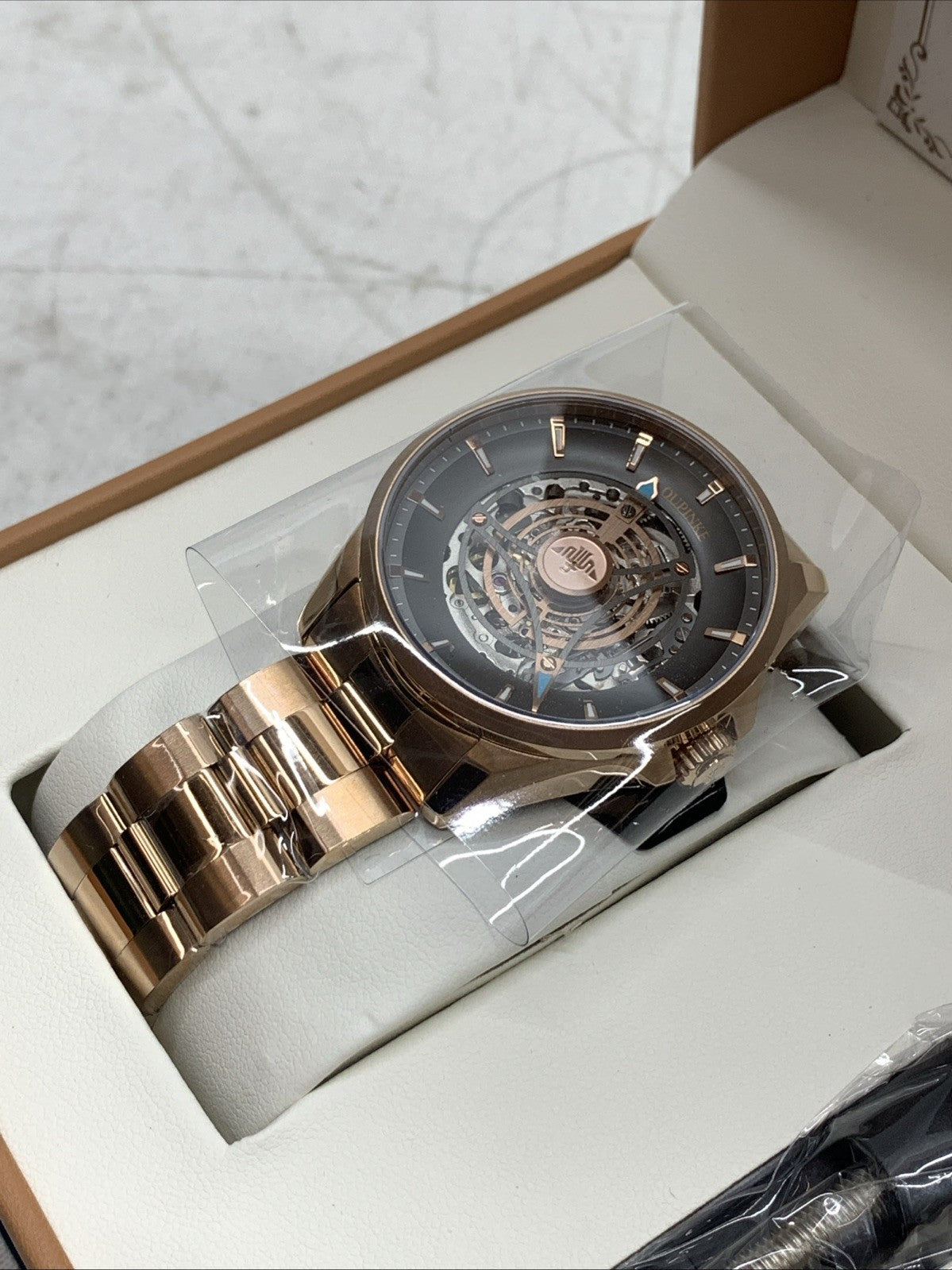 OUPINKE Wrist Watch for Men Skeleton Self Winding Mechanical Automatic Luxury