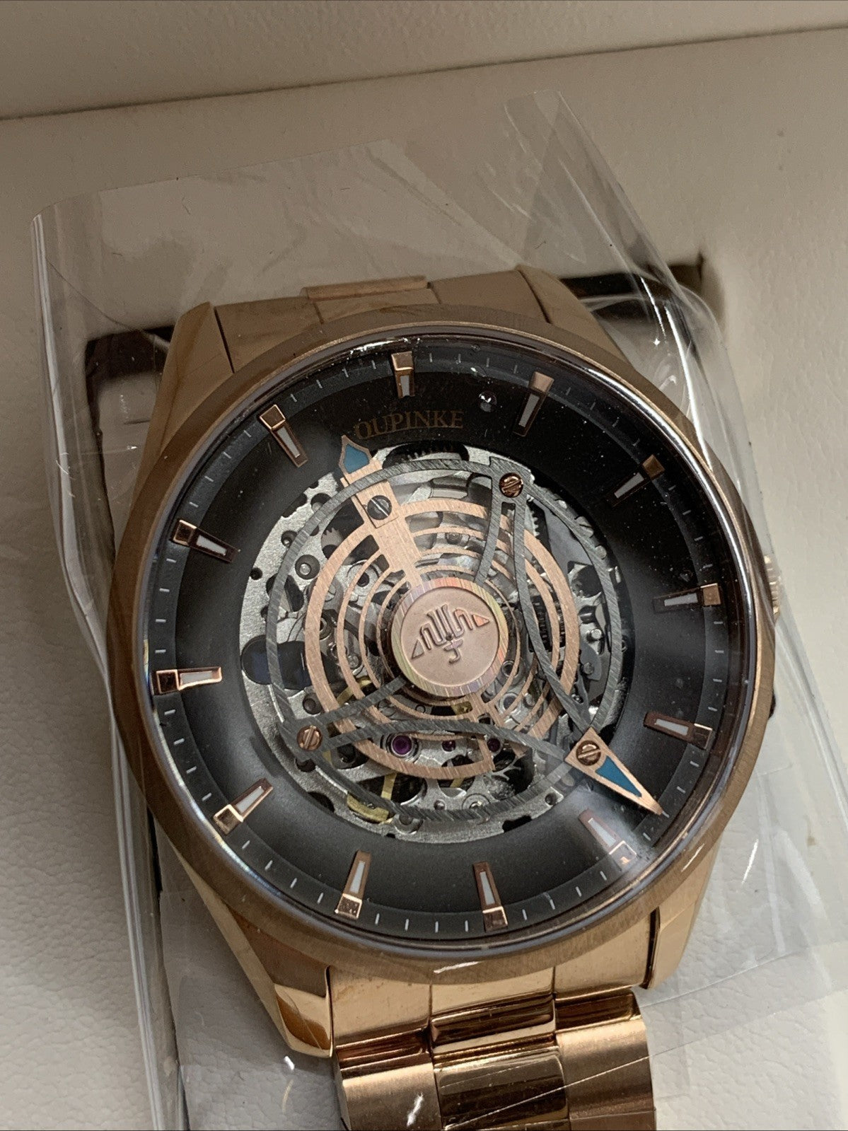 OUPINKE Wrist Watch for Men Skeleton Self Winding Mechanical Automatic Luxury