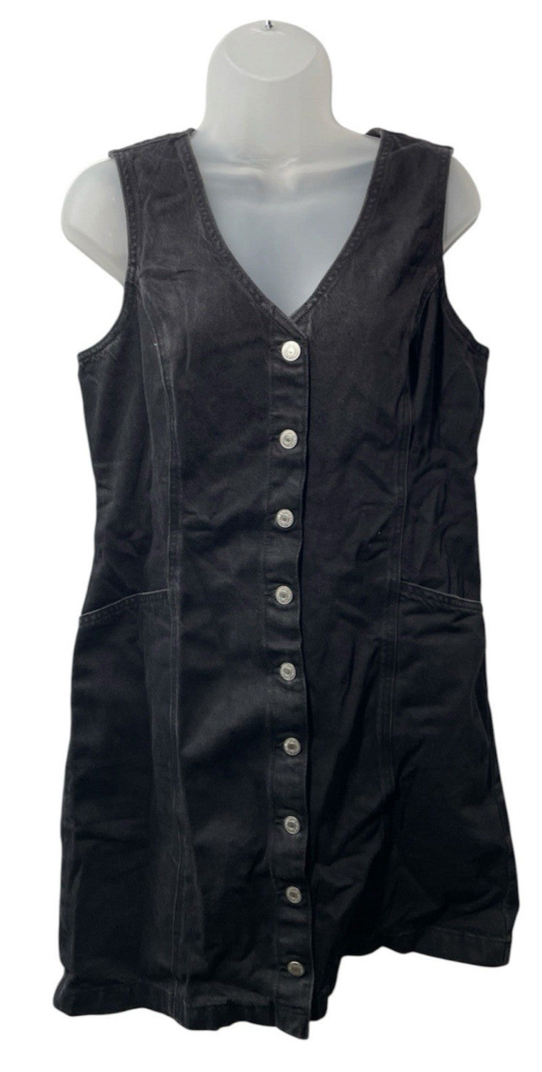 Levi's Women's Vianna Denim Button-Front Vest Dress V-neck Sleeveless Large