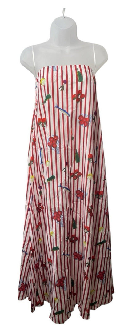 Petal & Pup Women's Soph Strapless Maxi Dress Size M Sleeveless Red Picnic Strip
