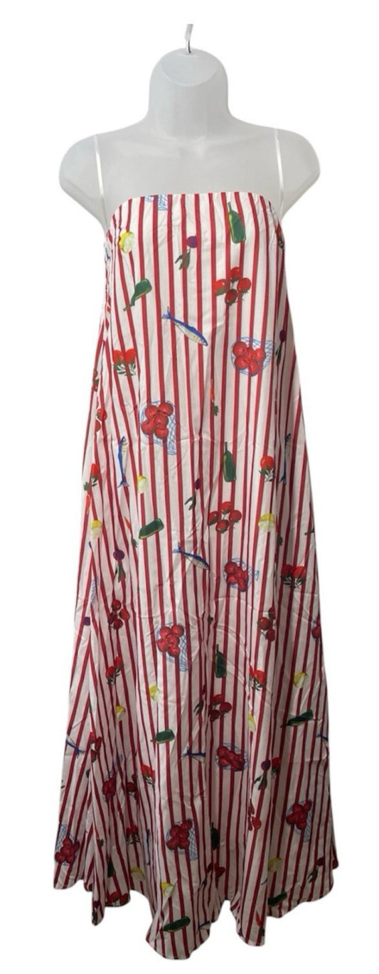 Petal & Pup Women's Soph Strapless Maxi Dress Size M Sleeveless Red Picnic Strip