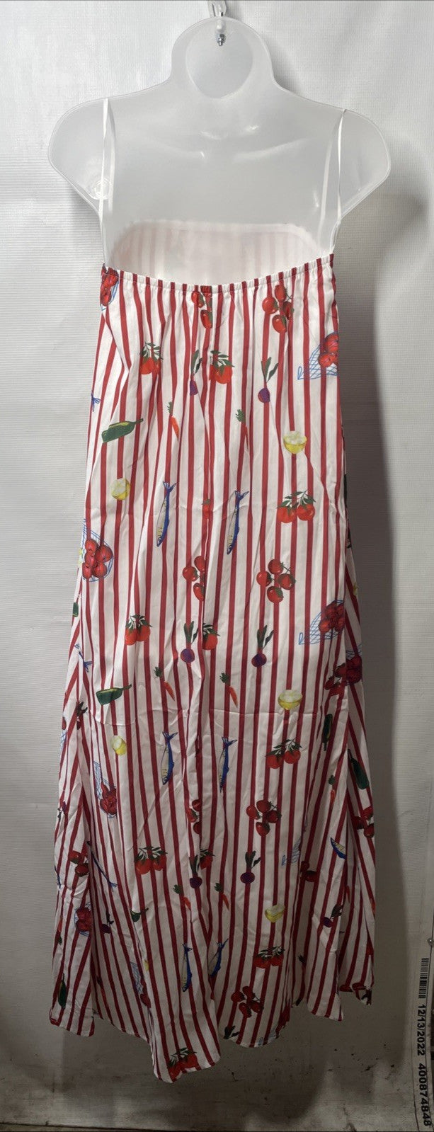 Petal & Pup Women's Soph Strapless Maxi Dress Size M Sleeveless Red Picnic Strip
