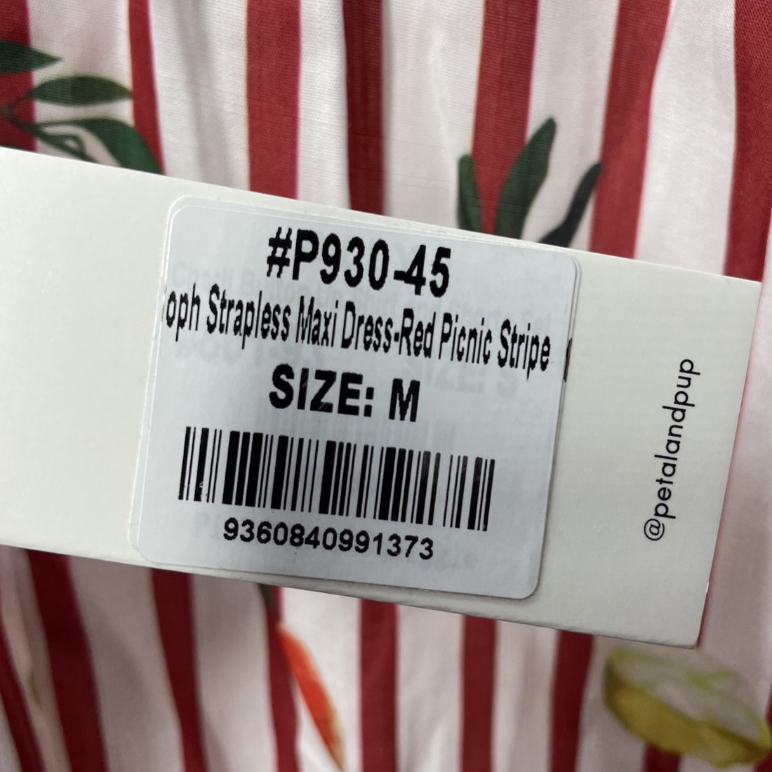 Petal & Pup Women's Soph Strapless Maxi Dress Size M Sleeveless Red Picnic Strip