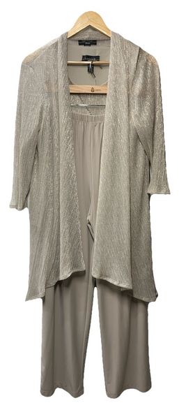 R&M Richards Womens 3 Piece Set Pants Open-Front Blazer Size 12 Champagne 445786