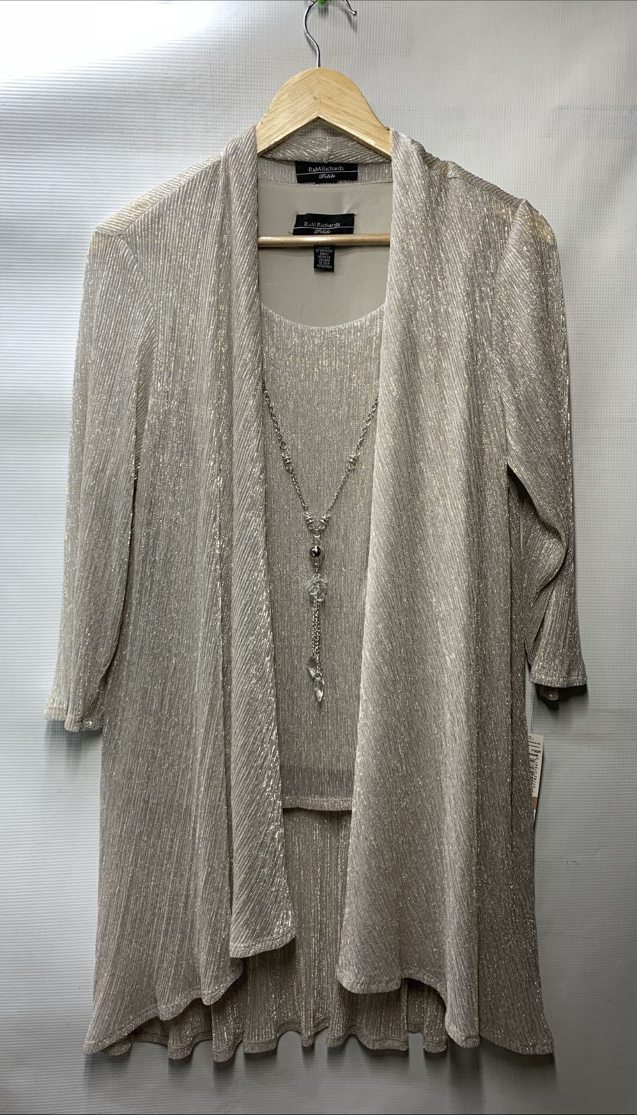 R&M Richards Womens 3 Piece Set Pants Open-Front Blazer Size 12 Champagne 445786
