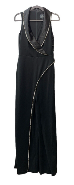 ADRIANNA PAPELL Womens Black Sleeveless Pearl Crepe Evening Wide Leg Jumpsuit 4