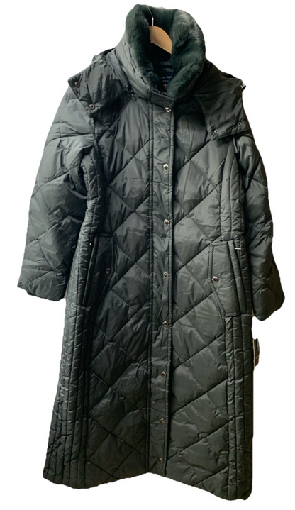 London Fog Womens Coat Gray  Quilt Puffer Jacket Long Sleeve Hooded Size Large