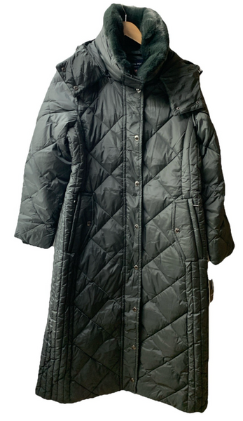 London Fog Womens Coat Gray  Quilt Puffer Jacket Long Sleeve Hooded Size Large