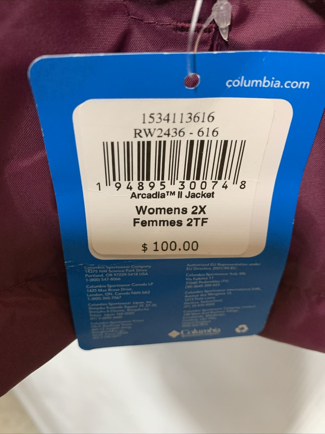 Black Waterproof Columbia Coat Omni Tech  Arcadia II Womens Size 2X RW2436-616