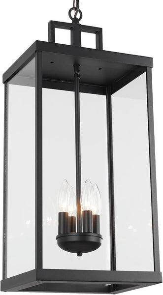 Large Outdoor Pendant Lantern Light Fixture for Front Porch 24Inch 3-Light Black