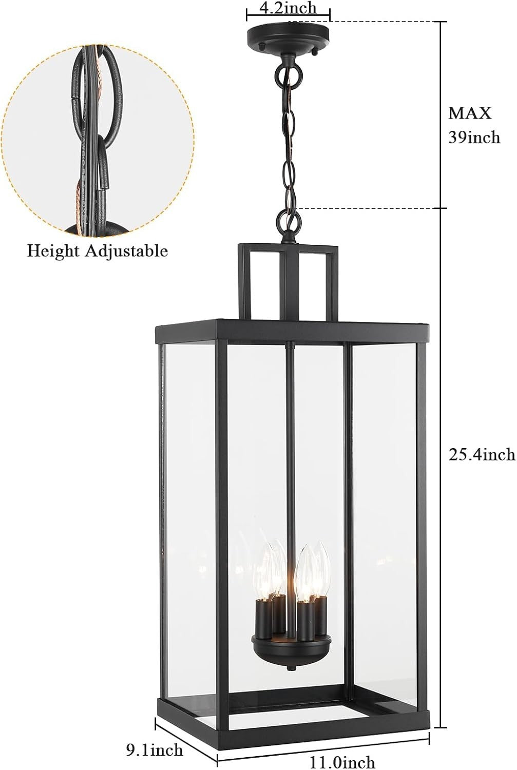 Large Outdoor Pendant Lantern Light Fixture for Front Porch 24Inch 3-Light Black
