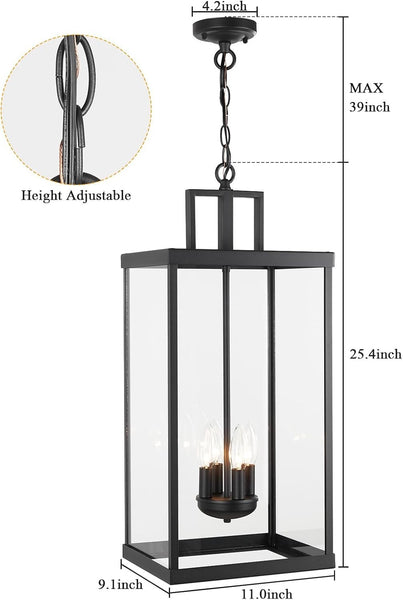 Large Outdoor Pendant Lantern Light Fixture for Front Porch 24Inch 3-Light Black