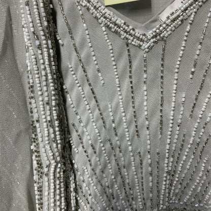J Kara V-Neck Sleeveless Long Formal Dress With Matching Jacket Silver Size 14W