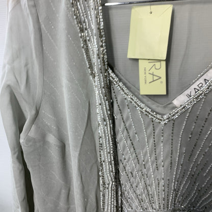 J Kara V-Neck Sleeveless Long Formal Dress With Matching Jacket Silver Size 14W