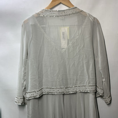 J Kara V-Neck Sleeveless Long Formal Dress With Matching Jacket Silver Size 14W