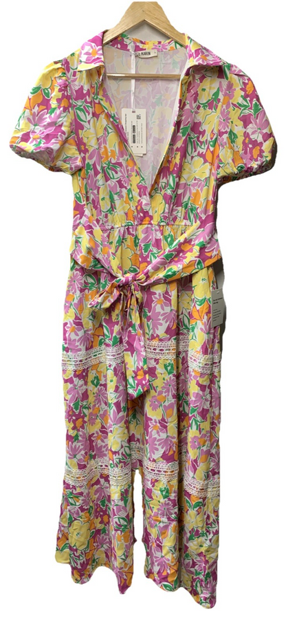 GRACE KARIN Women's Boho Tie Belt Short Puff Sleeve A Line Maxi Dress Size Med