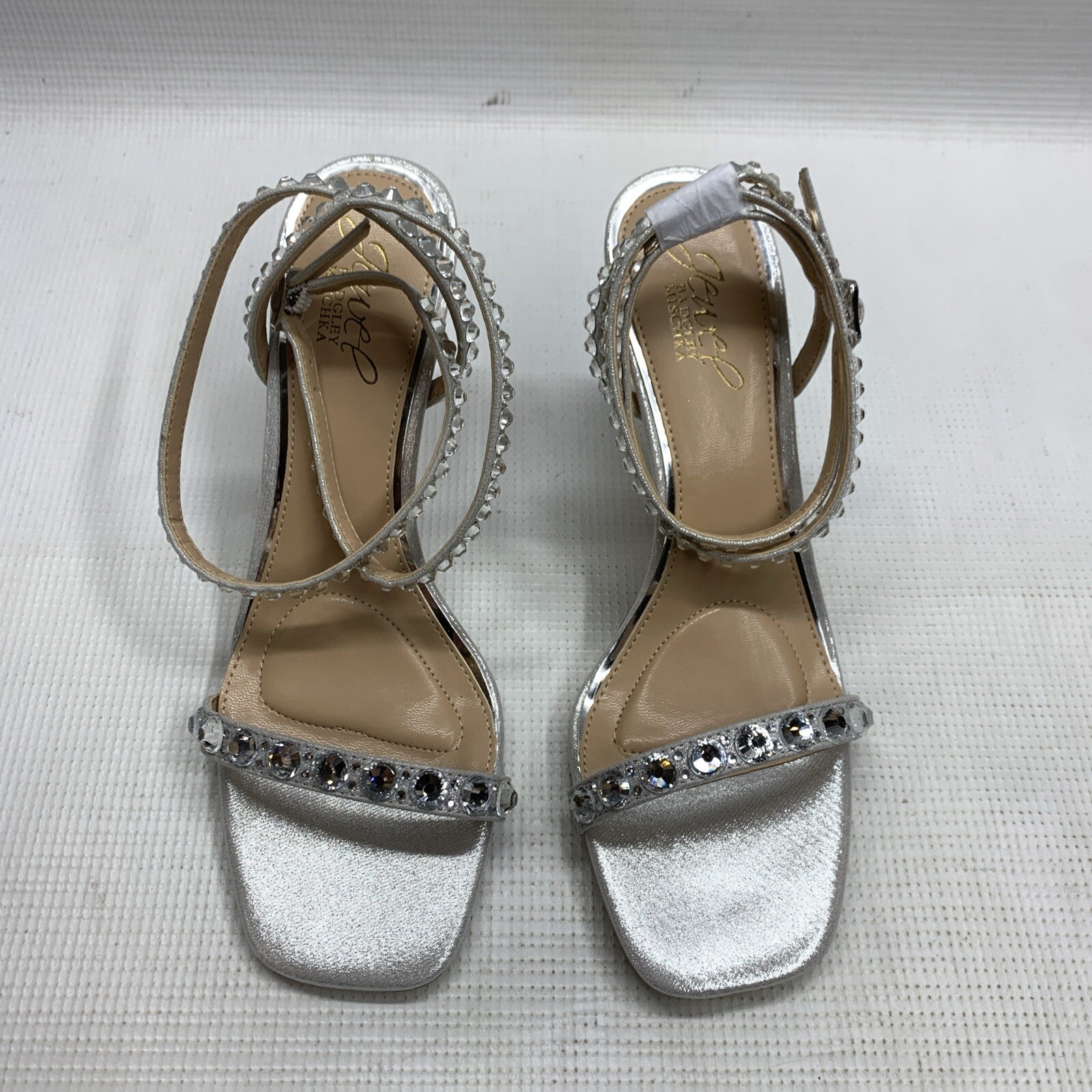 Jewel Badgley Mischka Hosana Stiletto with Gemstone-Studded Wraparound Strap 6.5