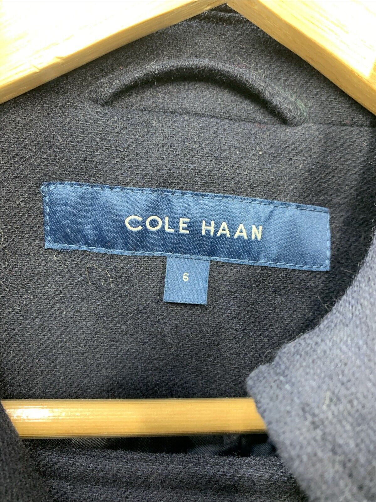 Cole Haan Womens Flared Trench Slick Wool Coat Stone Long Sleeve 352MB494 Size 6