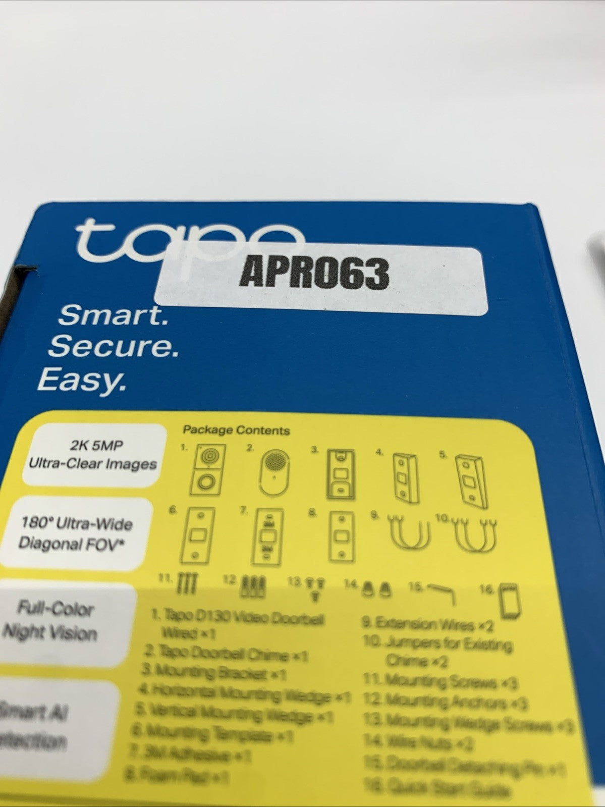 Tapo D130 2K Wired Smart Video Doorbell Full-Color Night Vision 180° Ultra-wide
