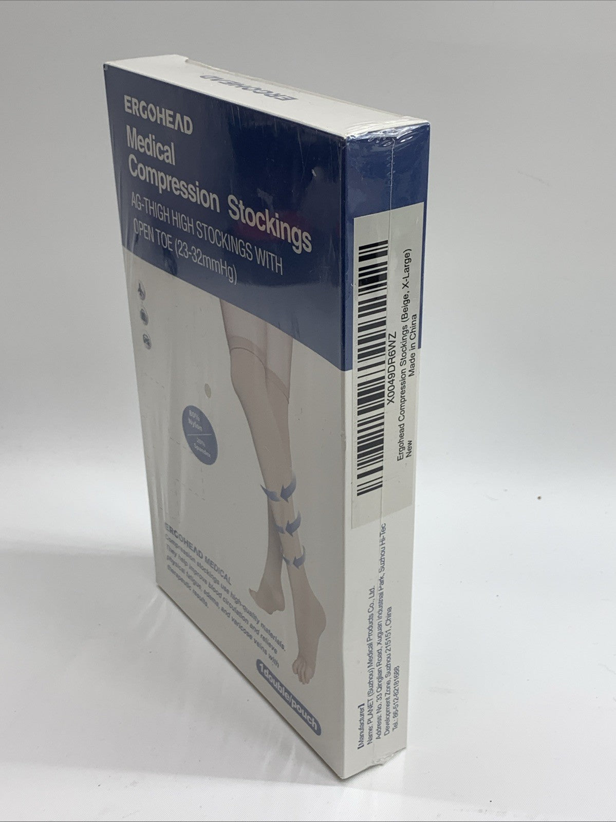 Ergohead Women's Socks Compression Thigh High Stockings Beige XL Open Toe 23-32