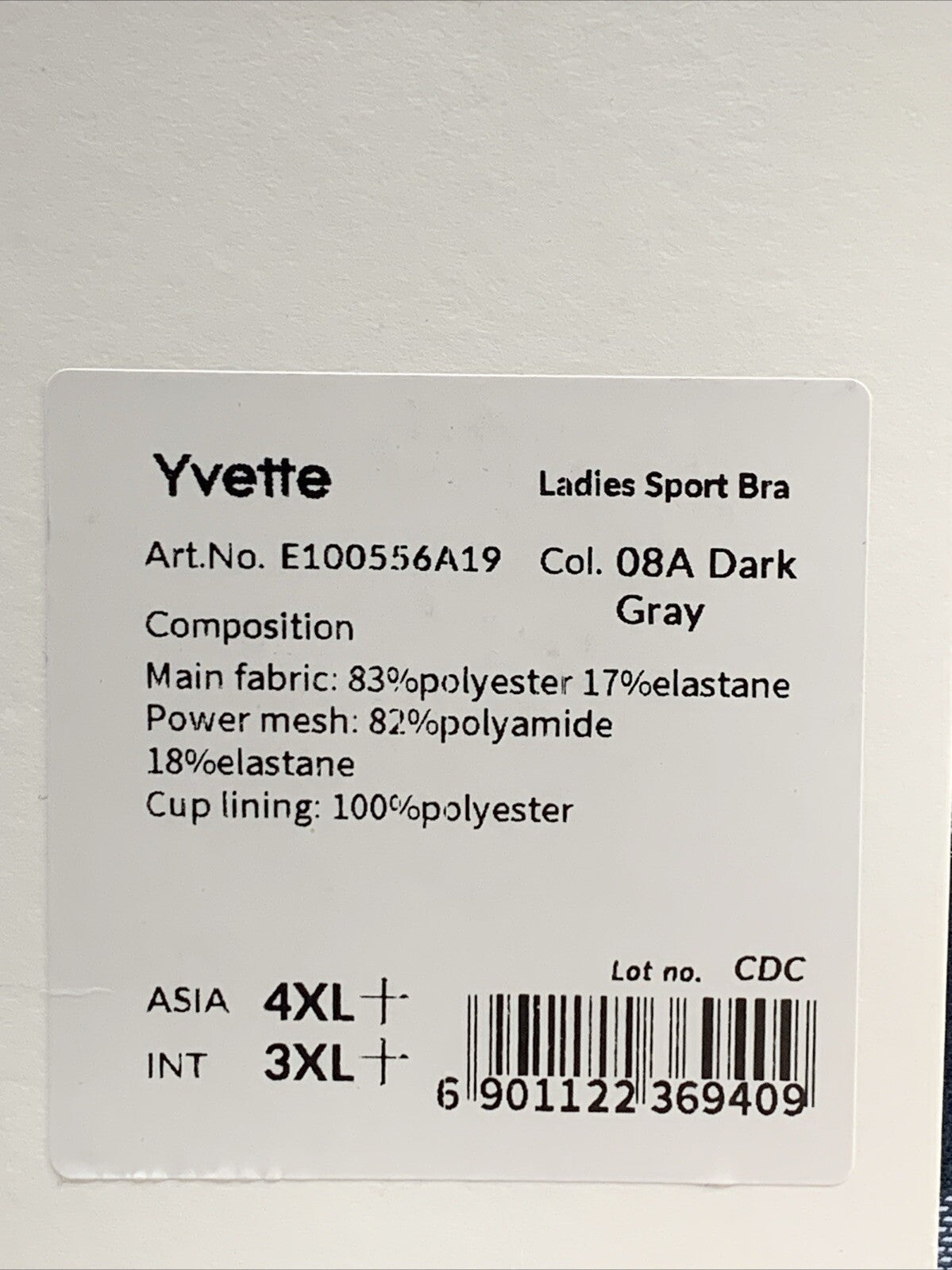 Yvette Women's Ladies Sport Bra Blue 3XL E100556A91 Zip Front Wirefree Dark Gray