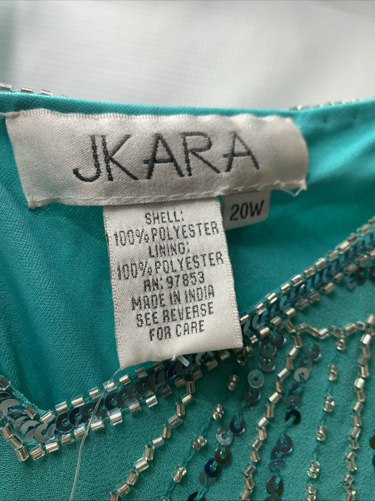 J Kara Women's V-neck Beaded Bodice Pop Over Long Dress, Aqua/Multi, Size 20W