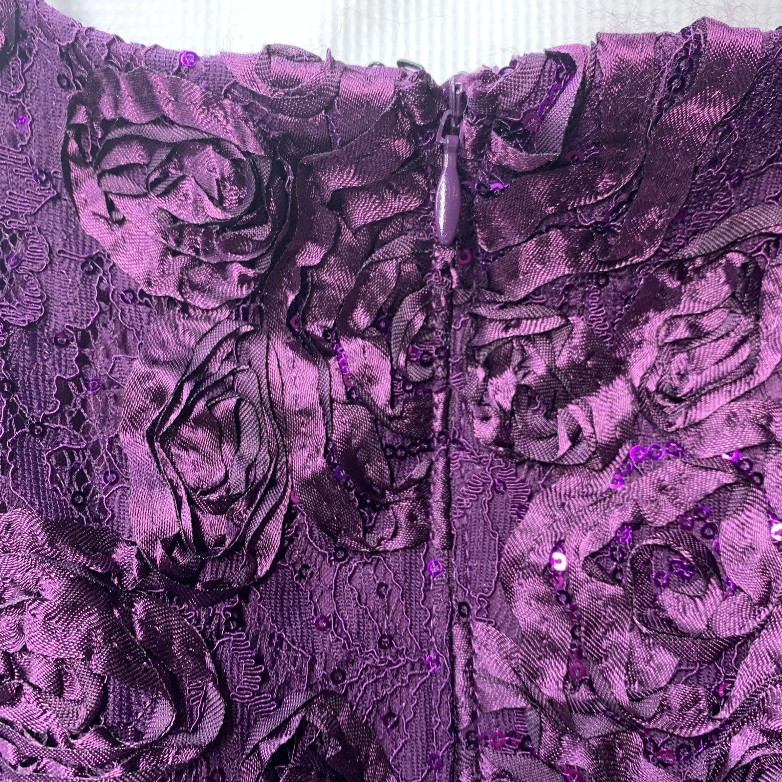 Alex Evenings Women's Long Rosette Lace Cap Short Sleeve Gown Elegant Size 12