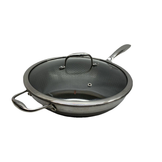 HexClad Hybrid Nonstick 12-Inch 2-Piece Cooking Wok Cookware w/Cover Lid - USED