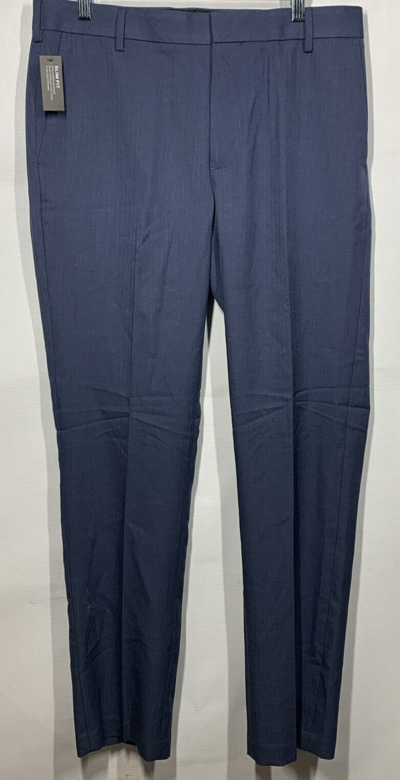 Van Heusen Flex Slim Dress Chino Long Pants Mens 32x32 Ash Navy Flex Waistband