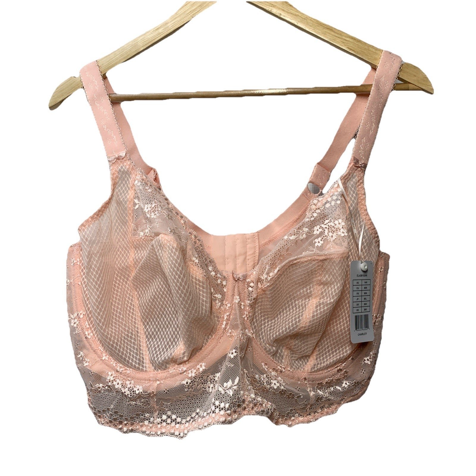Elomi Women's Charley Underwire Bralette 36K Blush Pink EL4381BAK Hook & Eye