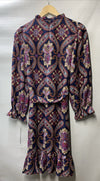 Maggy London Women's Long Sleeve Ruffle Mock Neck Dress with Waist Tie Size 8