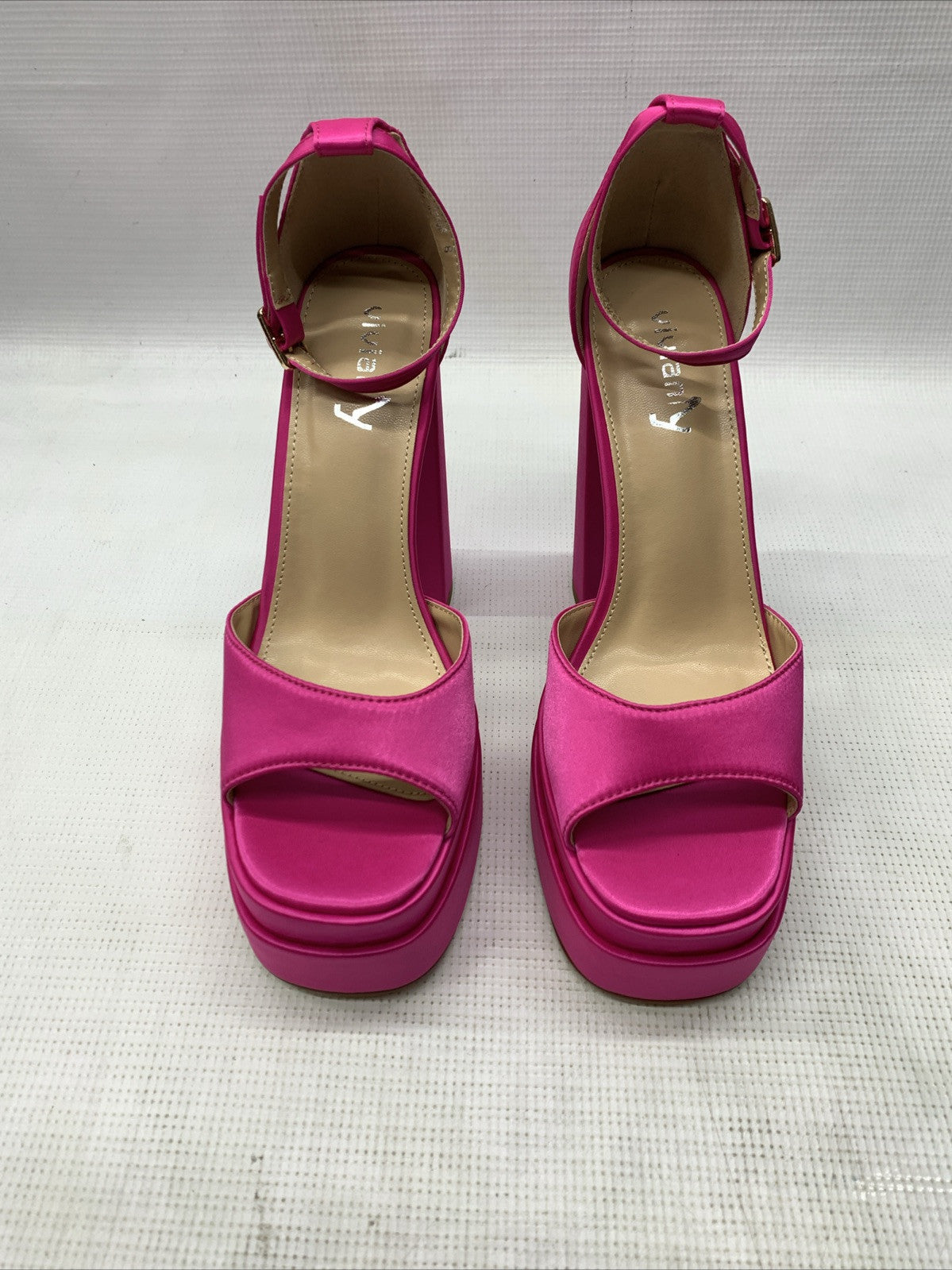 Vivianly Women Platform Ankle Strap Open Toe Chunky Block High Heels Rose Red 8