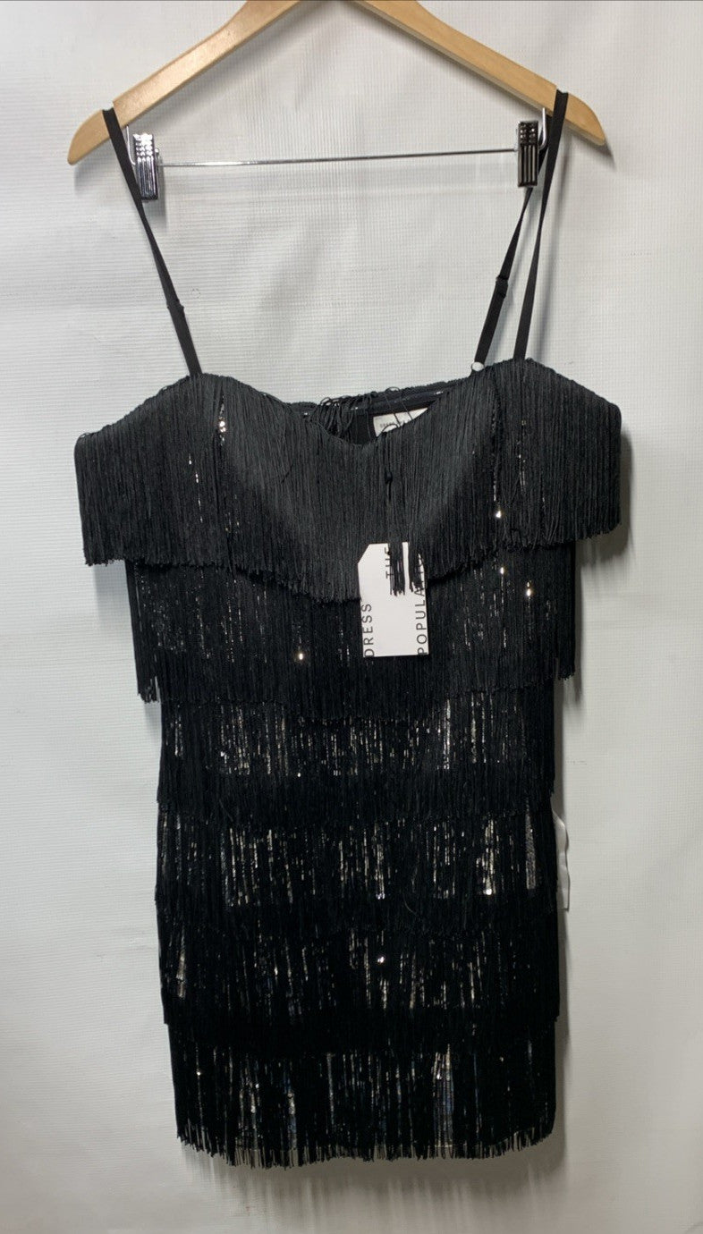 Dress the Population Black/Sliver Sequin Fringe Party Flapper 20s Dress Size XXL