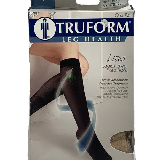 Truform Lites Ladies Sheer Stocks Moderate 15-20 Knee Highs 1773 Sz 3XL LT Beige