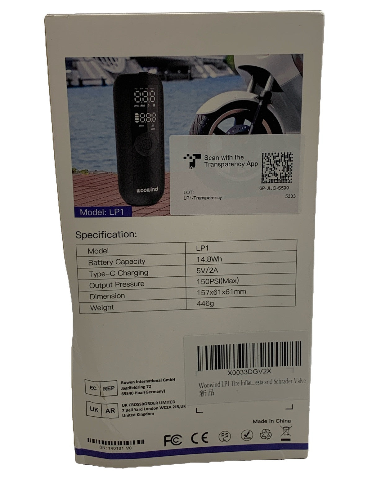 WooWind Smart Air Pump LP1 Portable Air Compressor Dual Display CompacT & Portab