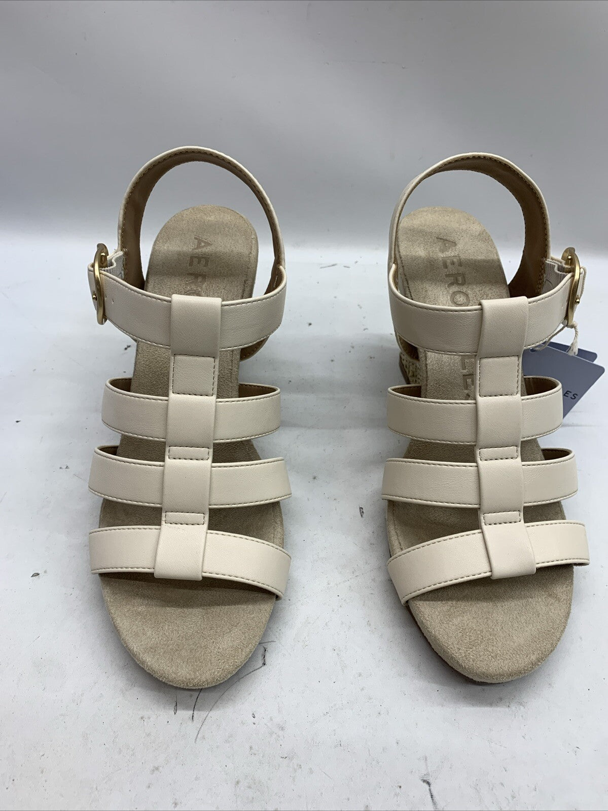 Woman's Sandals Aerosoles Paige Wedge Heel Sandal 9W Eggnog Buckled anklestrap